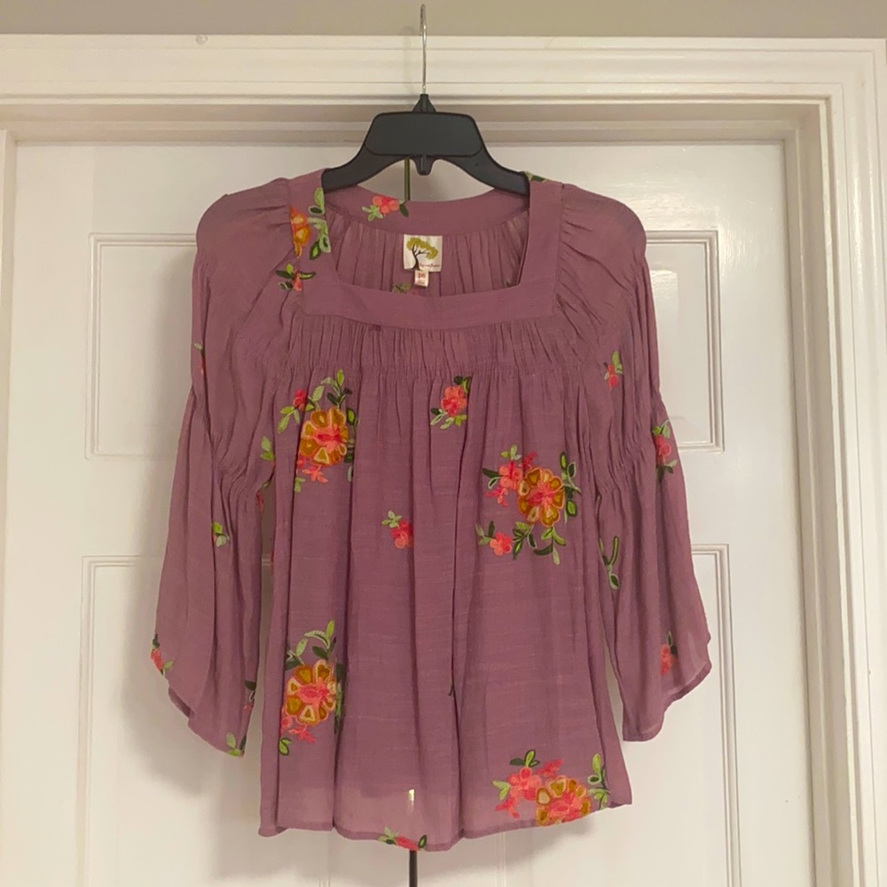 Fig and Flower Dusty Rose Boho EmbroiderTop PS NWT